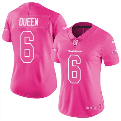 Nike Baltimore Ravens #6 Patrick Queen Pink Women's Stitched NFL Limited Rush Fashion Jersey